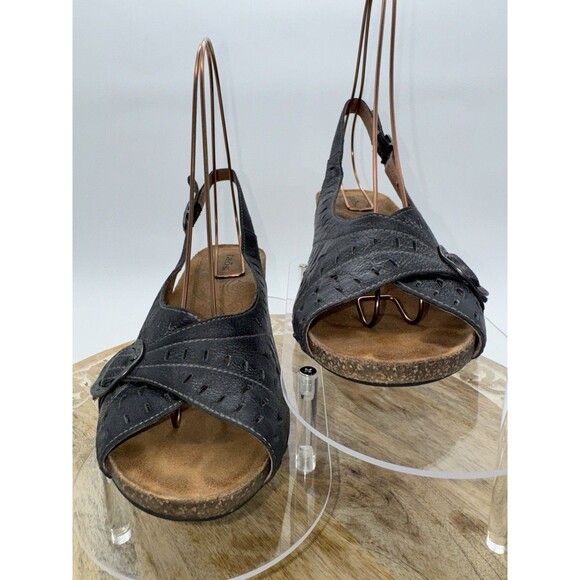 Taos Slinger Graphite  Perforated Leather Slingback Sandals sz 9 40 SLI-848 - Picture 2 of 11